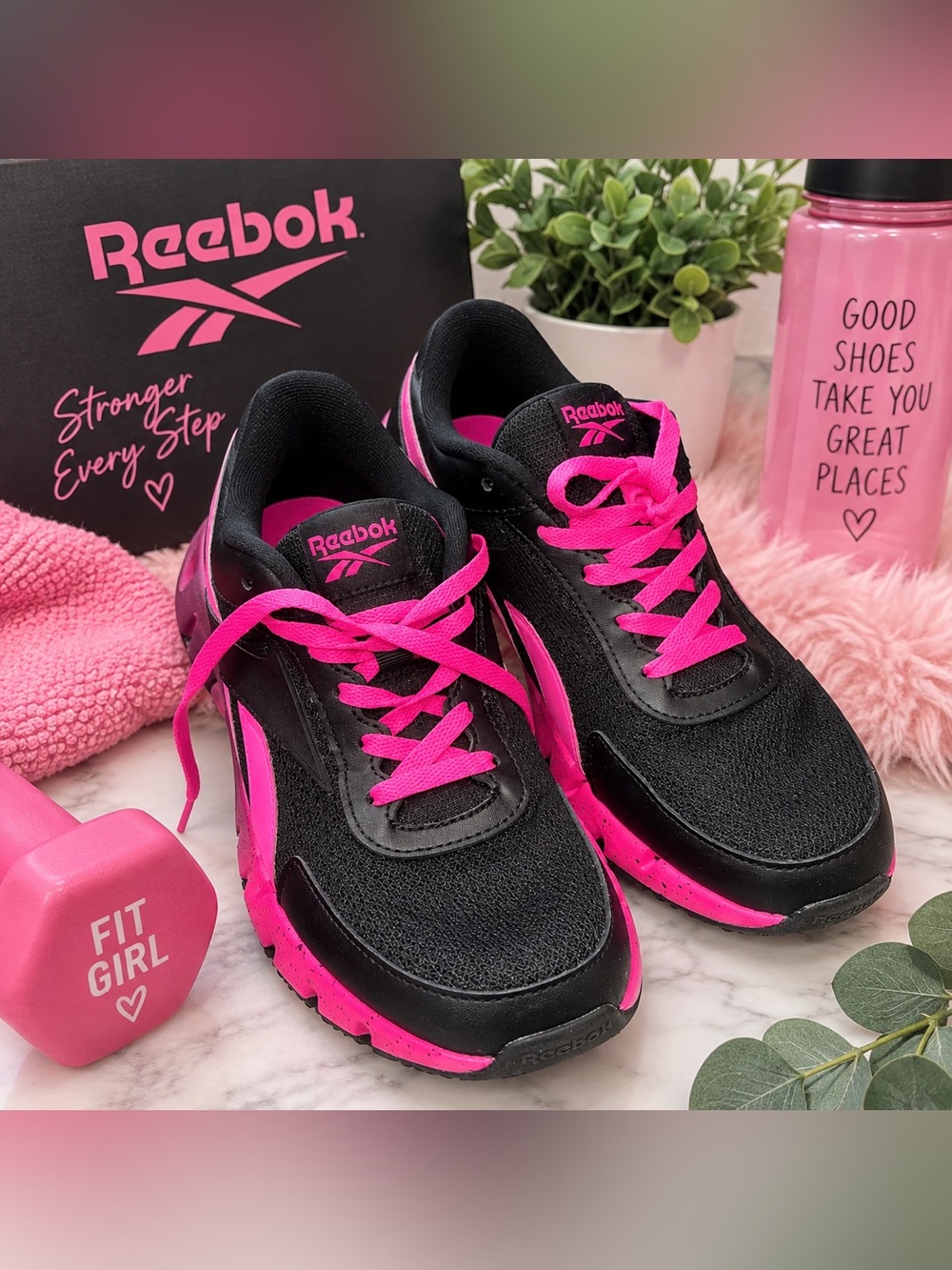Reebok Black & Hot Pink Sneakers – Big Kids/Youth 6Y
